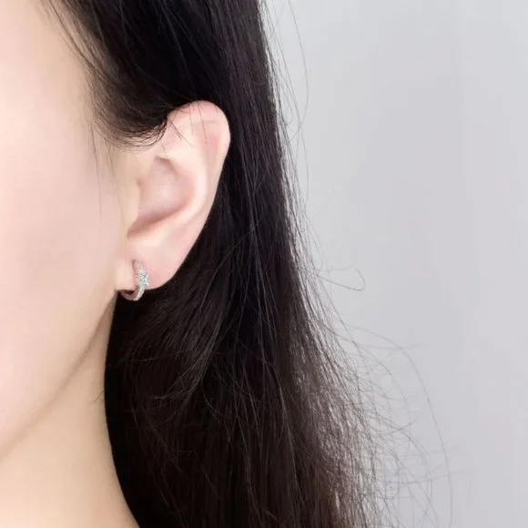 925 Sterling Silver Diamond Huggie Earrings Minimalist Small Hoop Earrings - Picture 4 of 5